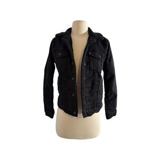 Levis Womens Black Sherpa Lined Trucker Jacket Denim Coat Snap Front Size XS